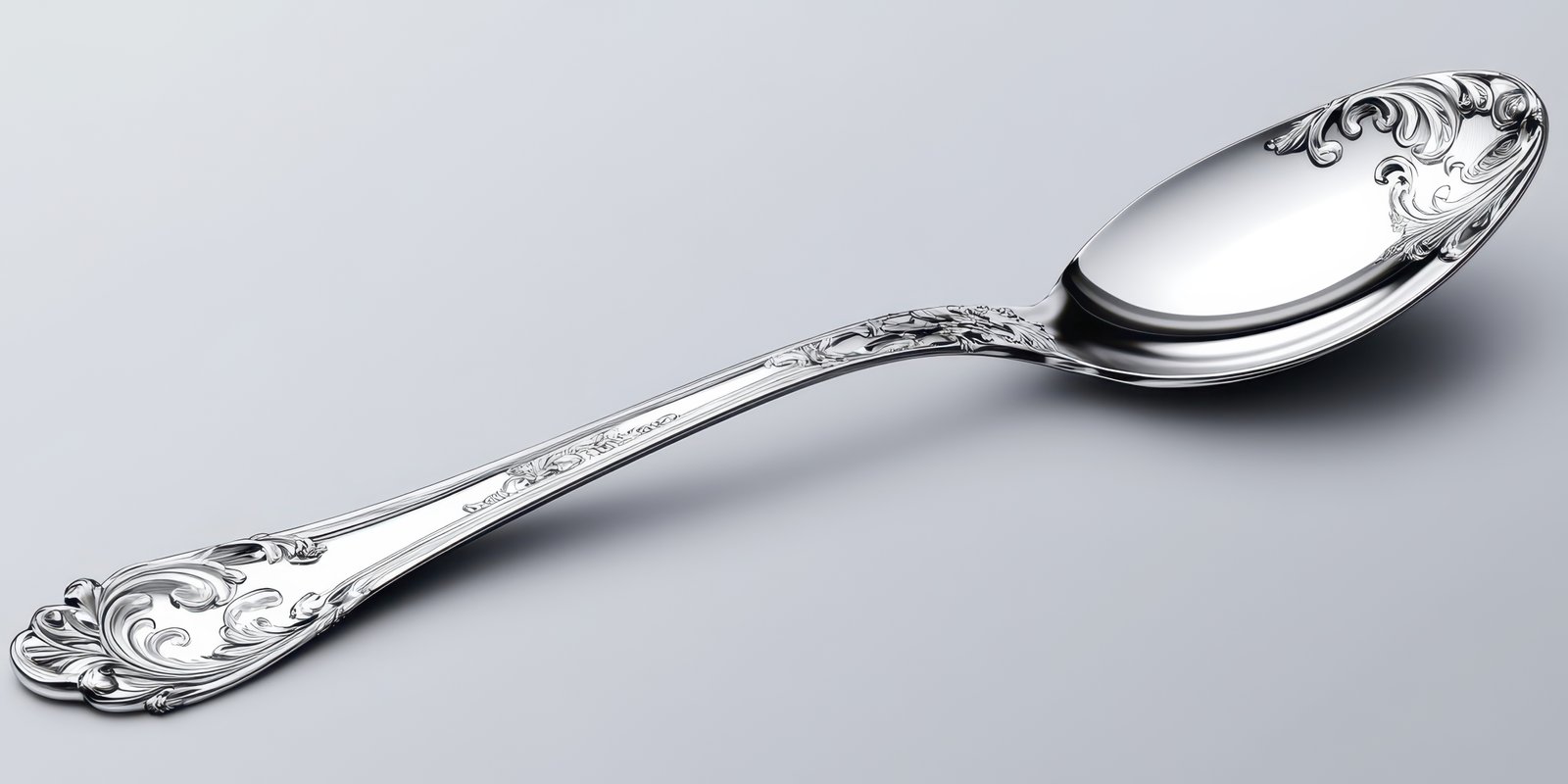 Ornate silver spoon with intricate design resting on a smooth surface highlighting craftsmanship and elegance